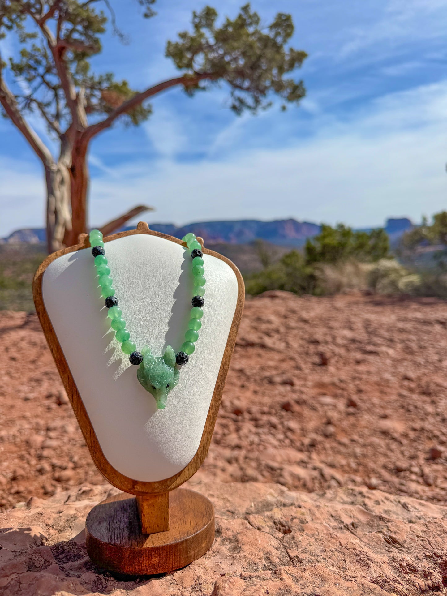 Green Aventurine Wolf Necklace