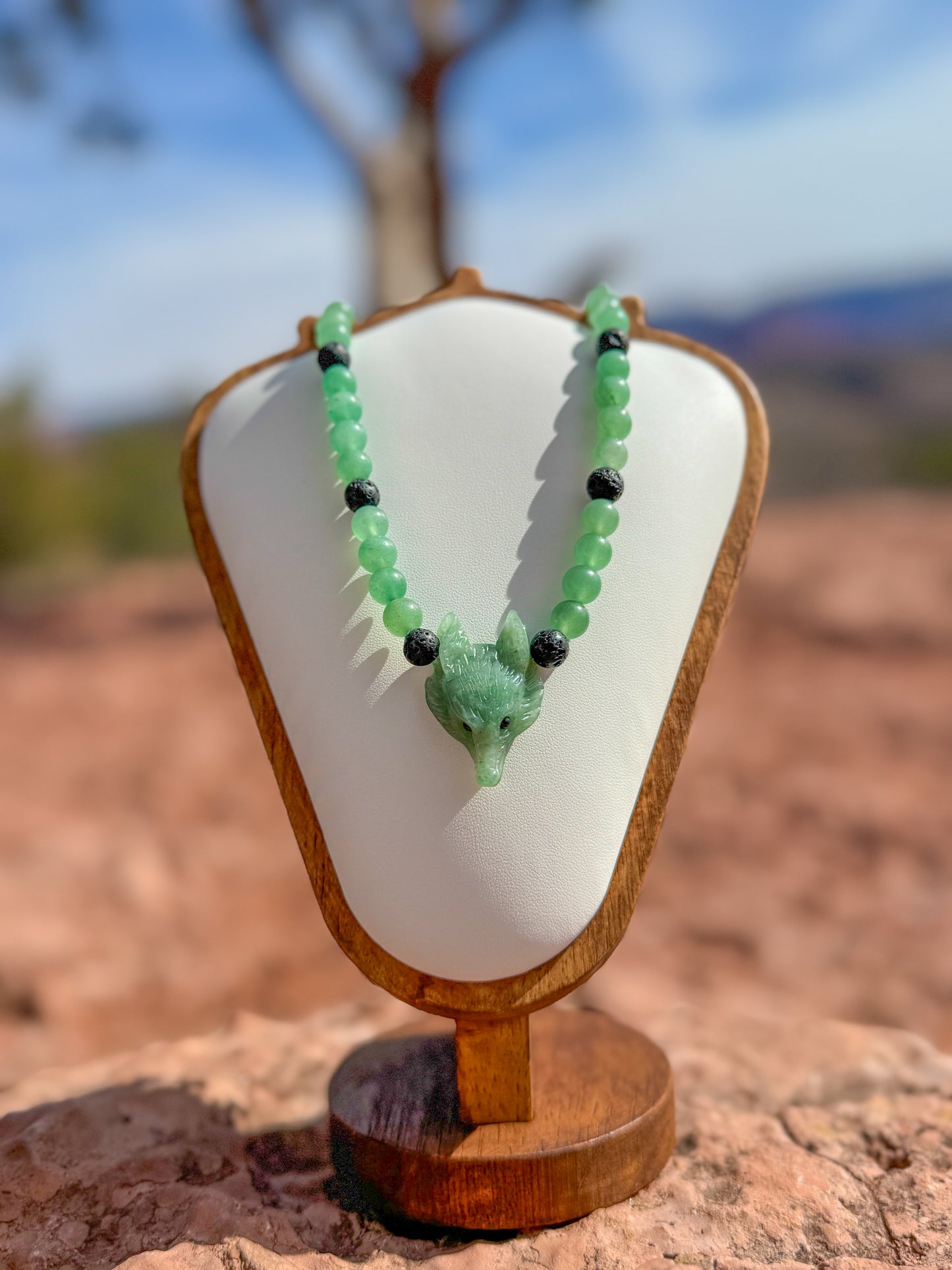 Green Aventurine Wolf Necklace