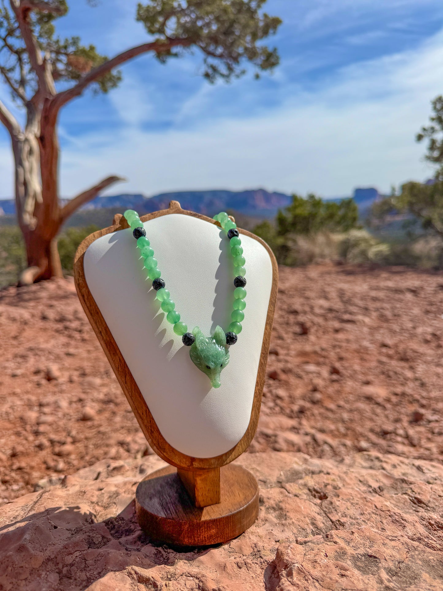 Green Aventurine Wolf Necklace
