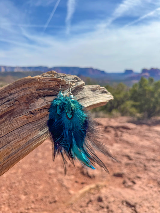 Hummingbird Sky Feather Earrings